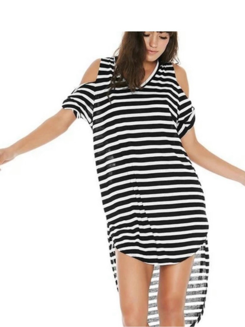 L*Space Striped Cold-Shoulder High-Low Cover Up
